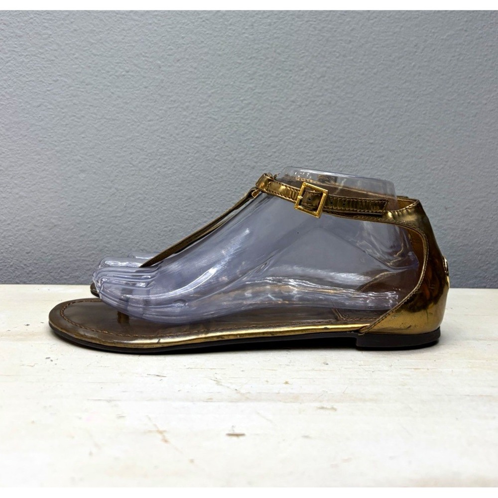 Tory Burch Bronze Leather T-Strap Sandals Size 8